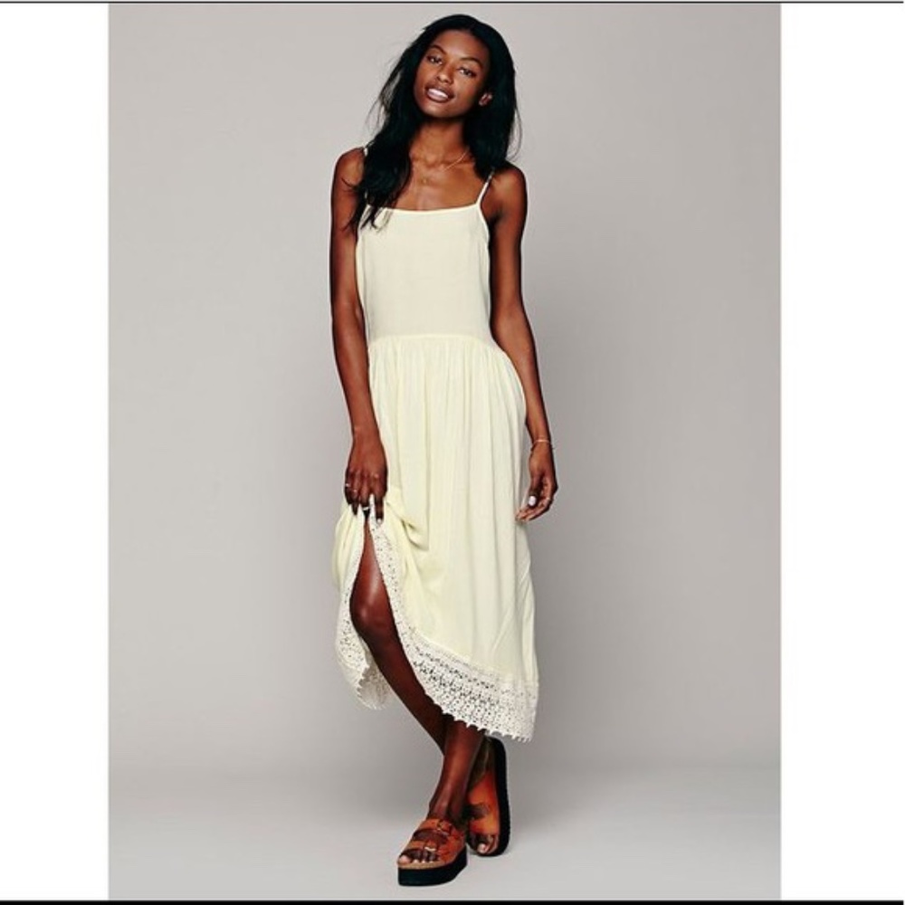 Free people Yellow Crochet Detail Slip Dress